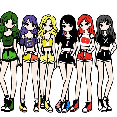 a group of girls wearing crop tops and shorts