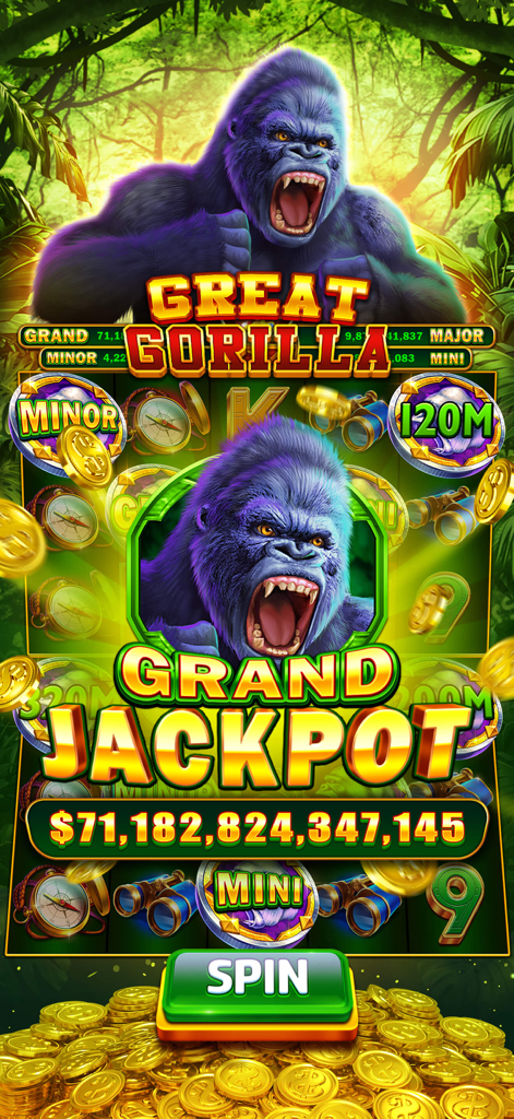Great Gorilla slot machine in Golden Casino showing a grand jackpot