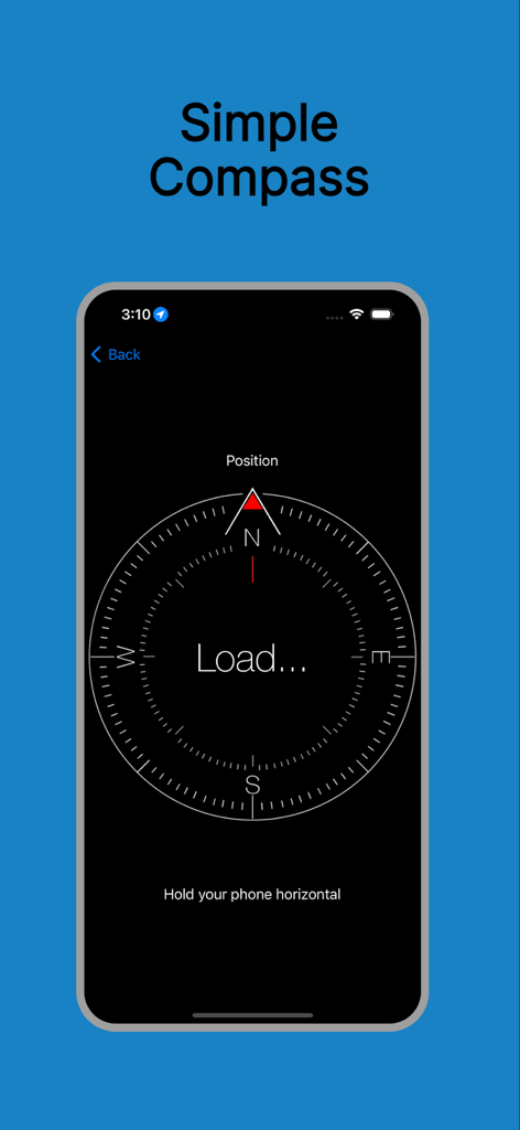 Screenshot of the Compass Live app interface showing a clear digital compass on an iPhone