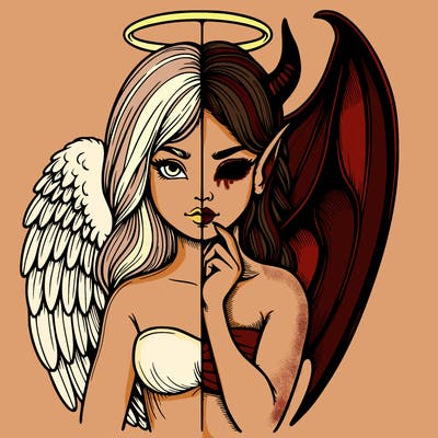 realistic angel half demon