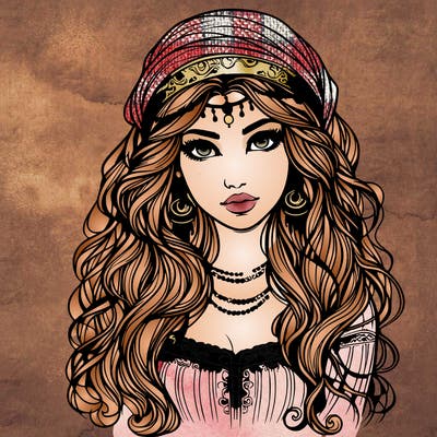 realistic beautiful mysterious gypsy girl