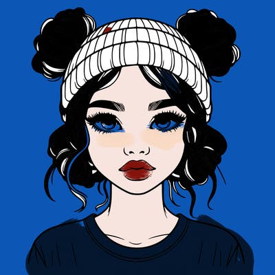 realistic girl with buns in her hair with a beanie on