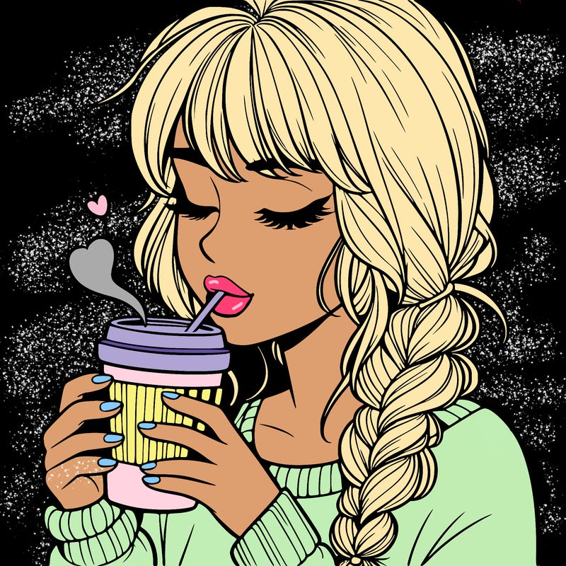 realistic girl drinking coffee