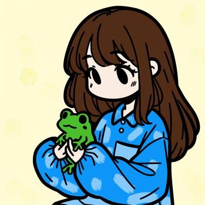 girl with long hair and a oversized shirt. and she is holding a frog