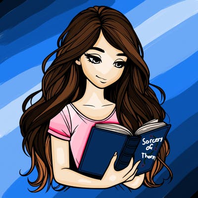 realistic girl with long hair, reading a book