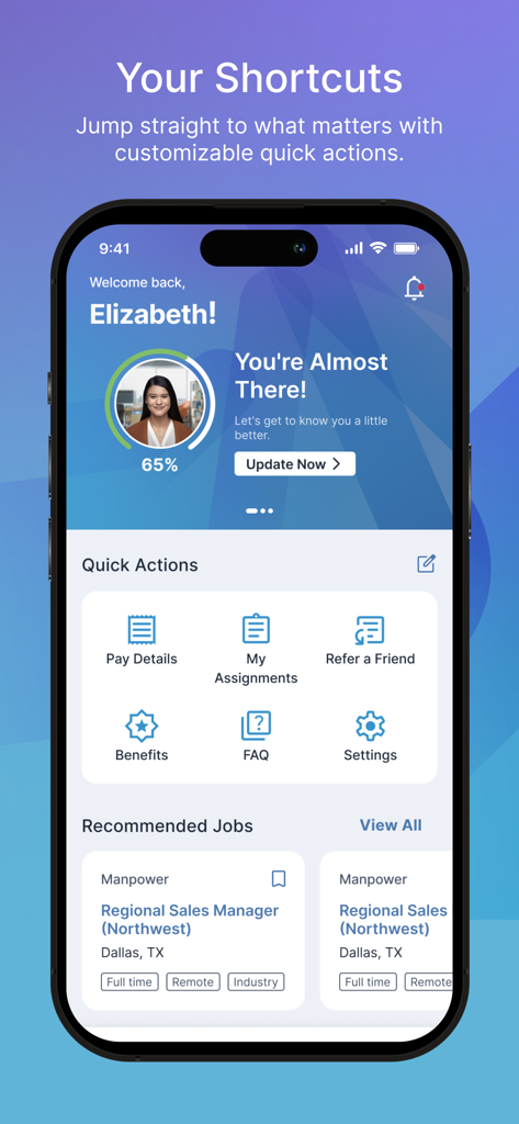 My Manpower – Job Search - A dashboard view of the My Manpower app showing user shortcuts and recommended job listings.