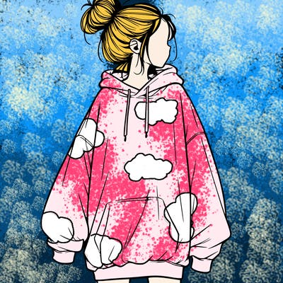 realistic girl with a oversized sweatshirt on and a bun