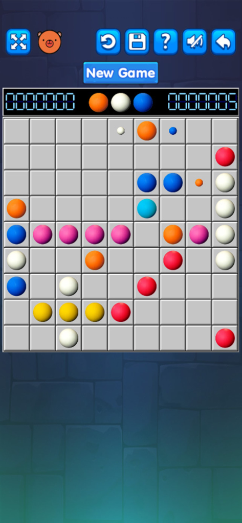 Line 98 - Lines 98 -Color Line - A classic Line 98 gameplay screen showing colored balls on a 9x9 grid with a retro user interface