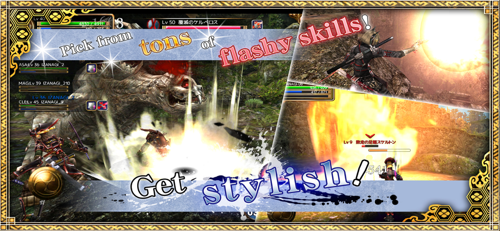 Izanagi Online ninja RPG gameplay showing flashy combat skills and stylish boss battles