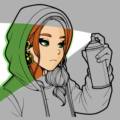 a realistic girl, spray painting