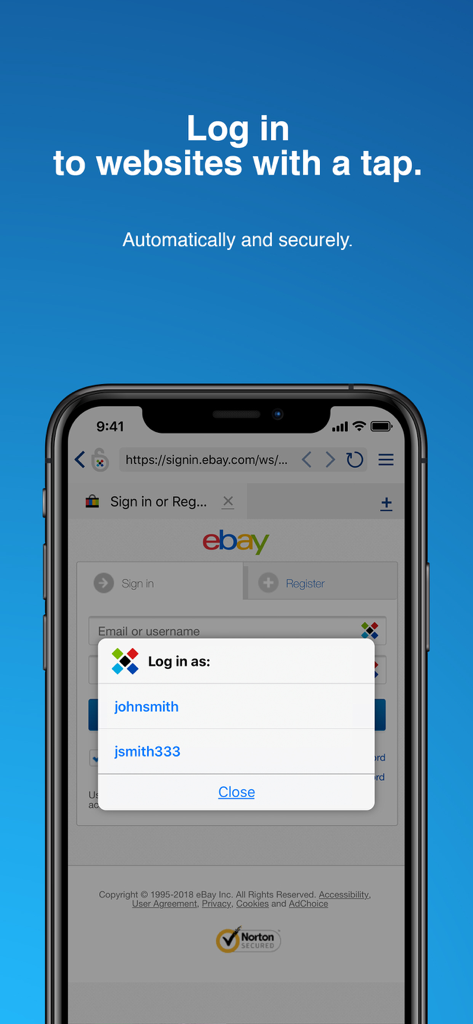 La aplicación Sticky Password demuestra el inicio de sesión automático de un toque en un sitio web móvil.