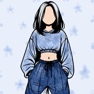realistic girl faceless with baggy pants and a crop top