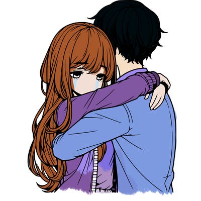 a girl and a boy hugging realistic