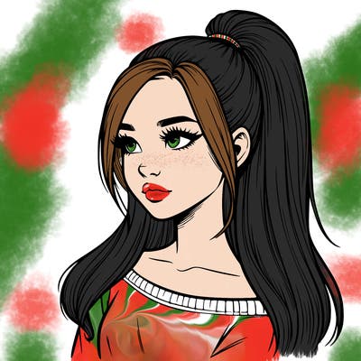 realistic girl with a high ponytail