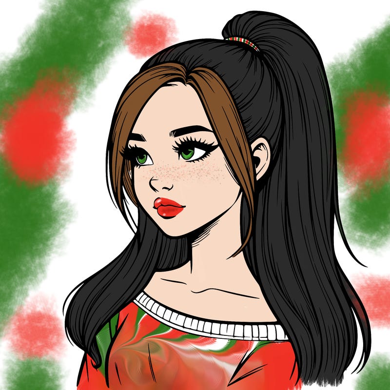 realistic girl with a high ponytail