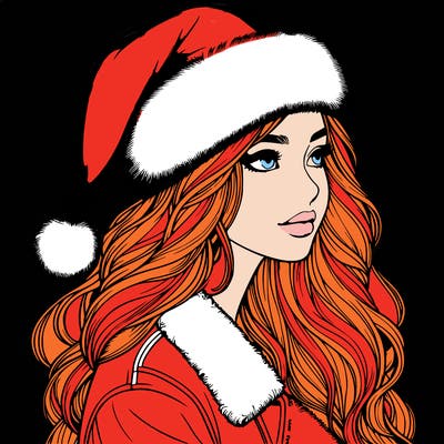 realistic girl in santa hat