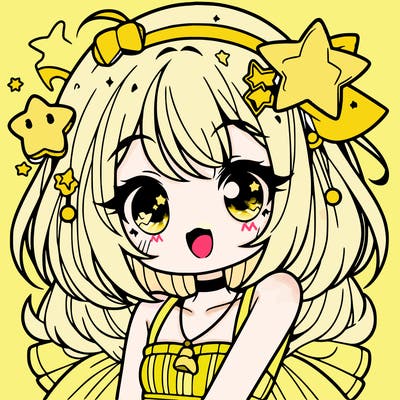 cute anime girl with star accessories