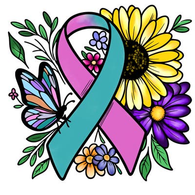cancer awareness symbol with flowers and butterflies