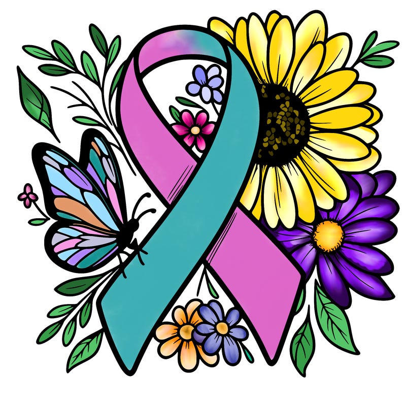 cancer awareness symbol with flowers and butterflies