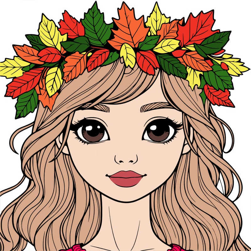 realistic girl with fall leaf crown