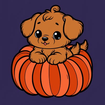 cute little puppy in a pumpkin