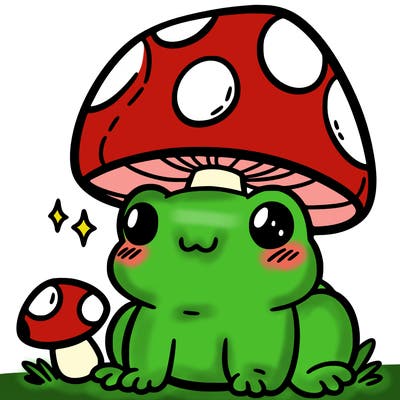 a cute frog with a mushroom hat