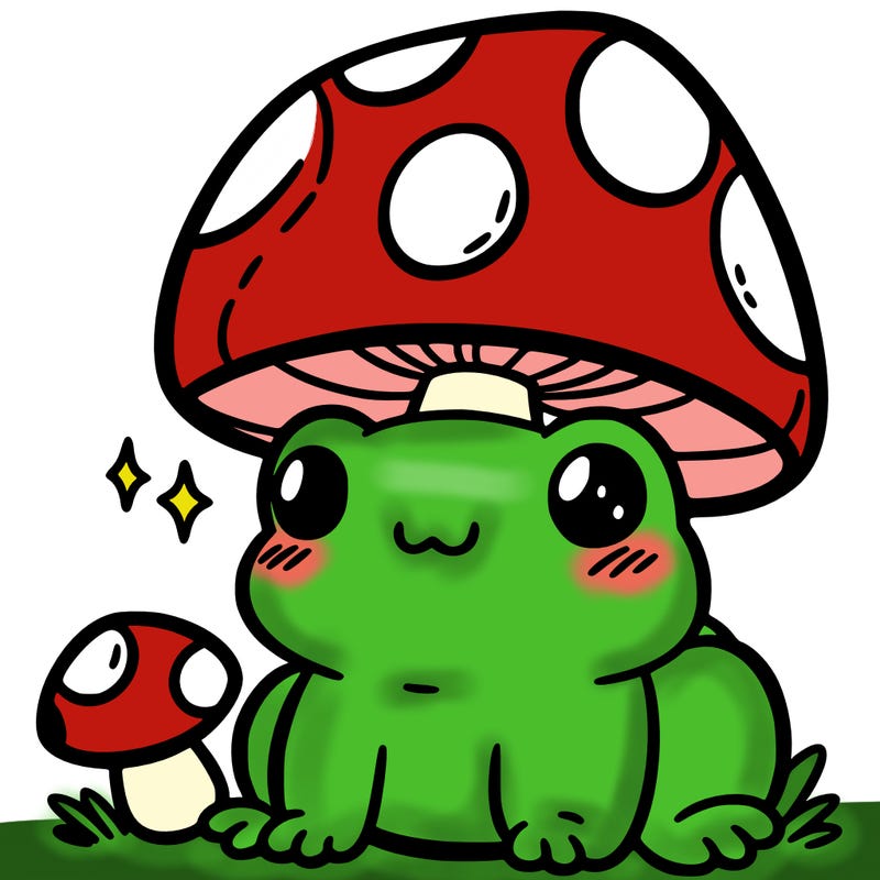 a cute frog with a mushroom hat