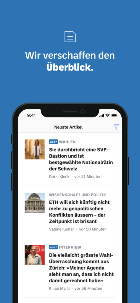 Luzerner Zeitung - Smartphone-Bildschirm mit den neuesten Artikeln in der Luzerner Zeitung-Nachrichten-App.