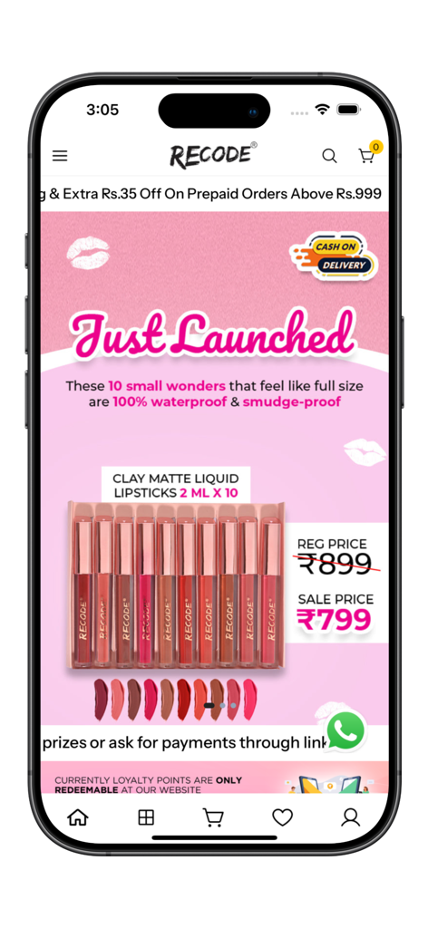 Recode Studios - Recode Studios mobile app showing a new collection of clay matte liquid lipsticks with a promotional offer