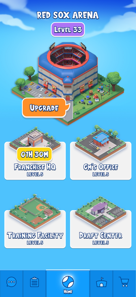 Baseball Franchise Manager - Baseball stadium management screen showing arena and facility upgrades