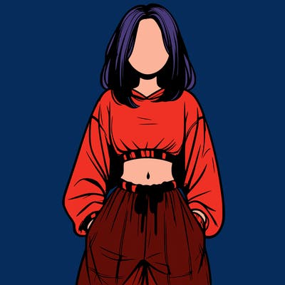 realistic girl faceless with baggy pants and a crop top