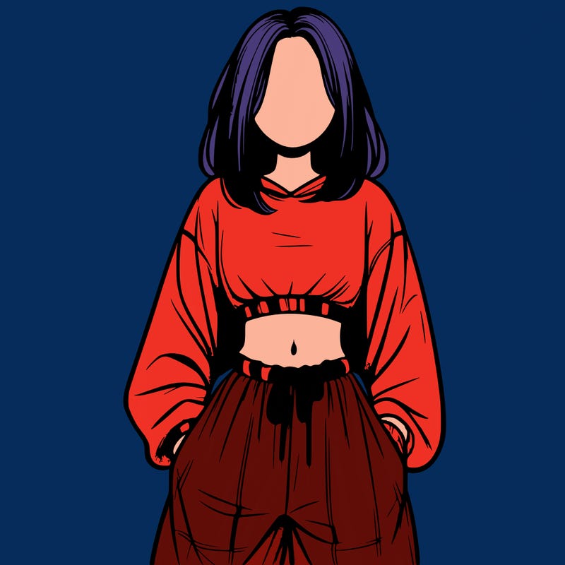 realistic girl faceless with baggy pants and a crop top