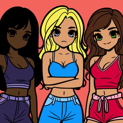 a group of teen girls with crop tops on