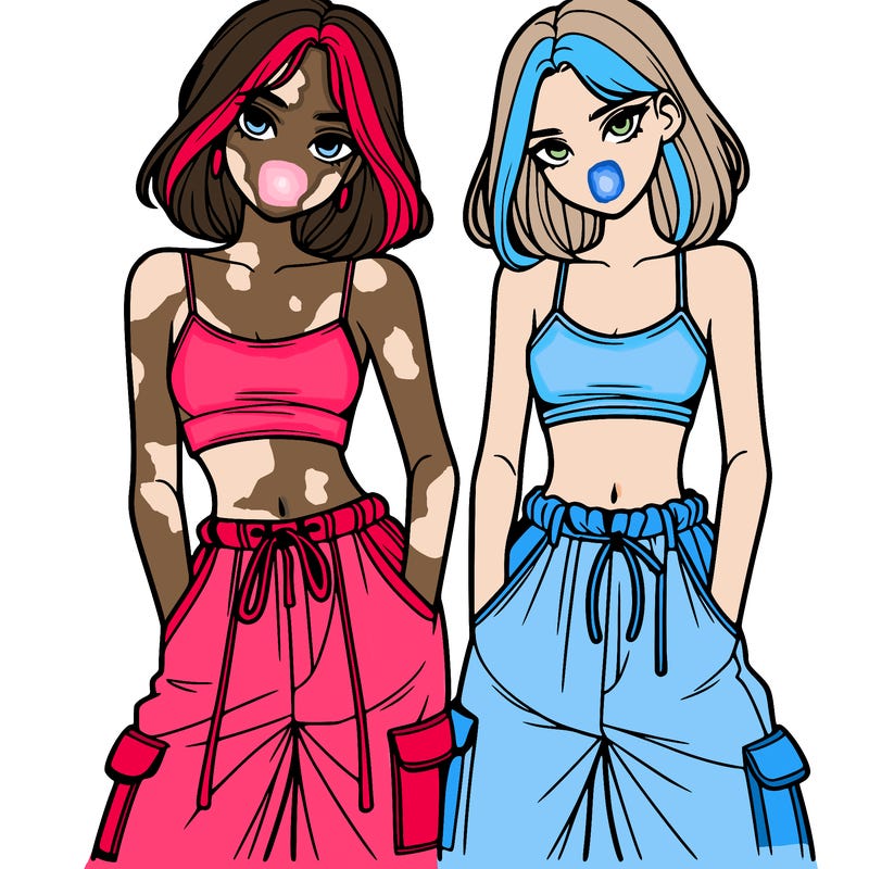 two girls with crop top with baggy pants