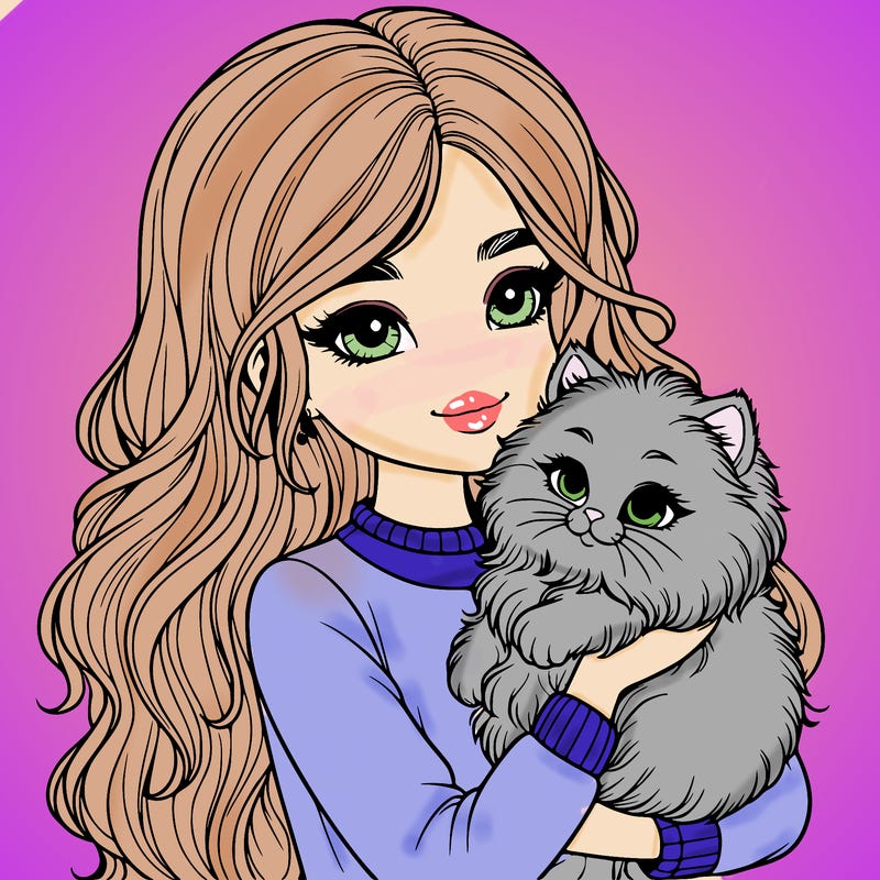 a realistic girl holding a fluffy cat