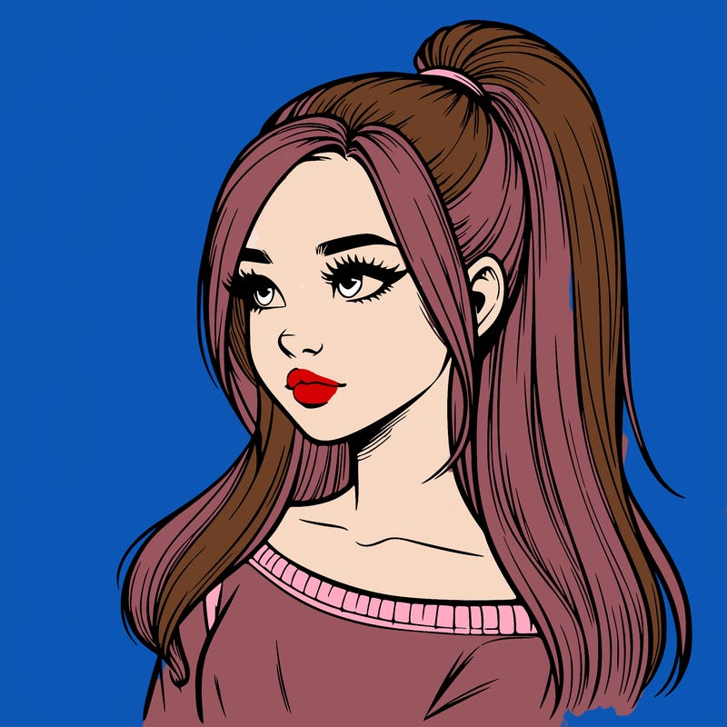 realistic girl with a high ponytail