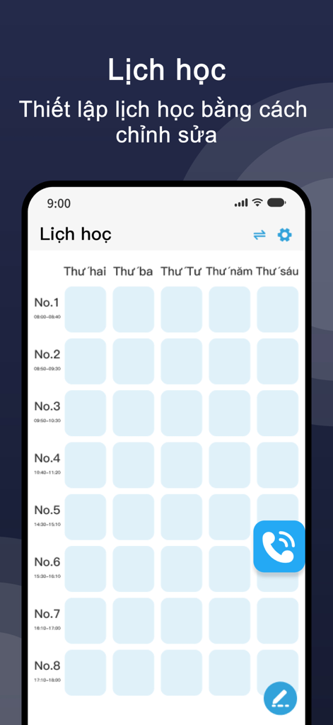 KIDCARE VN - Weekly study schedule interface in the KIDCARE VN mobile application