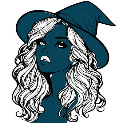 realistic witch girl with wavy hair and lips
