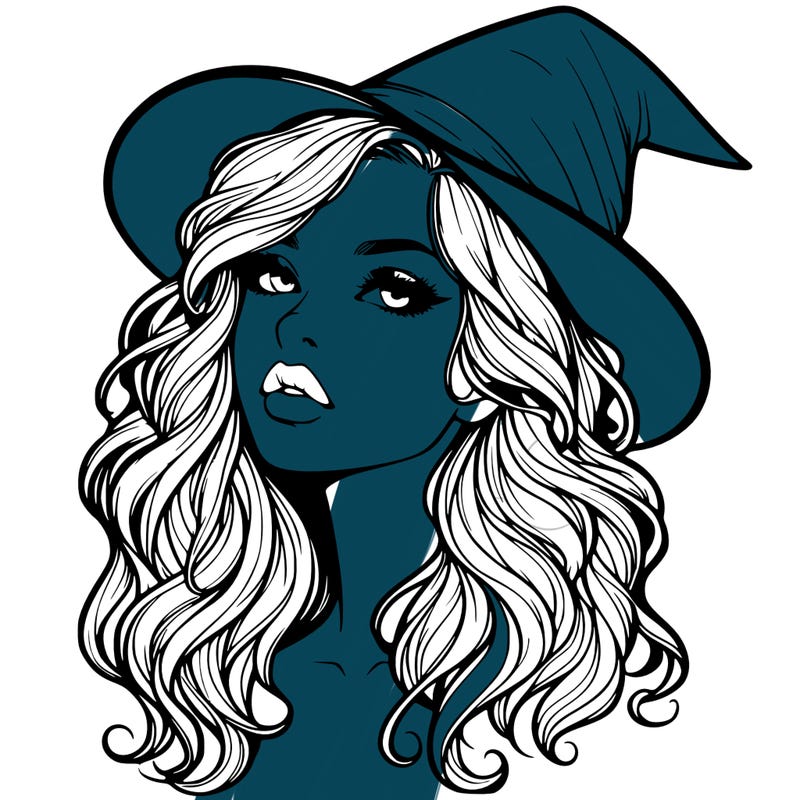 realistic witch girl with wavy hair and lips