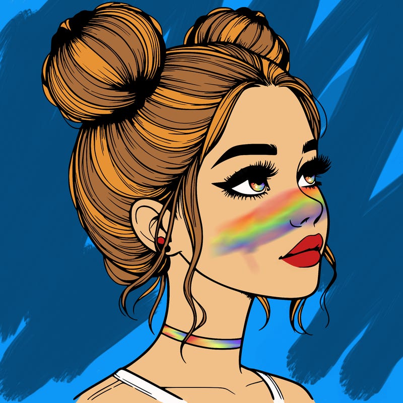 realistic girl with buns on the top of her head