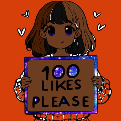 a girl holding a sign saying 100 likes please