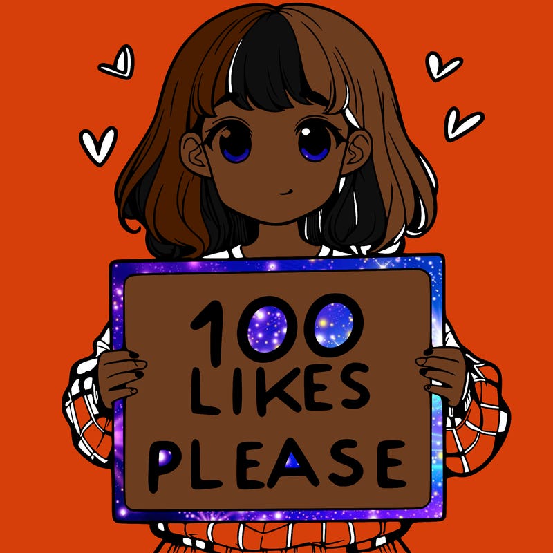 a girl holding a sign saying 100 likes please