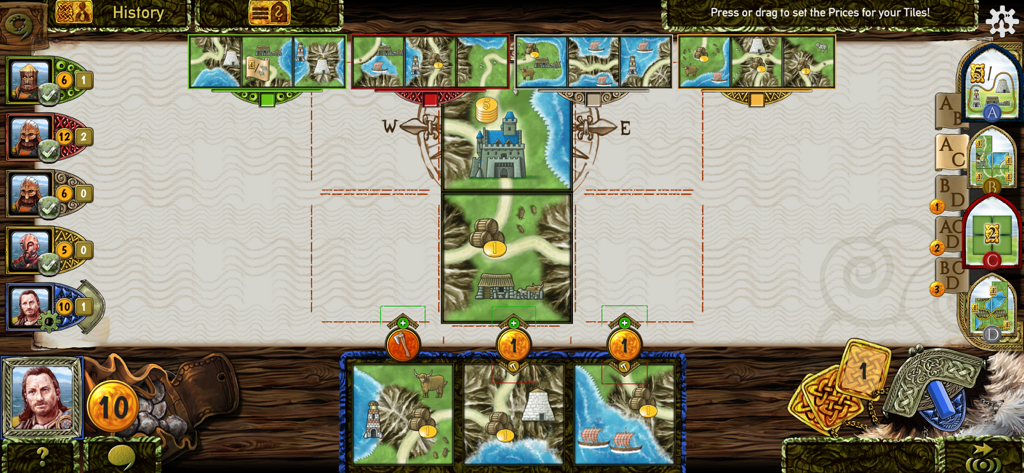 Isle of Skye - Gameplay screenshot of Isle of Skye showing the tile bidding and placement interface with scoring objectives