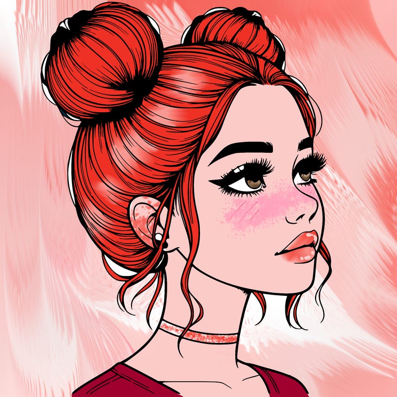 realistic girl with buns on the top of her head