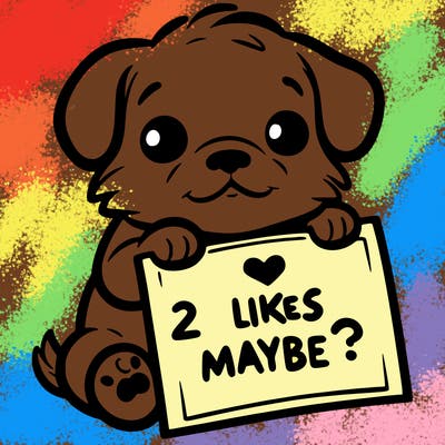 a puppy holding a sign that says 2 likes maybe?