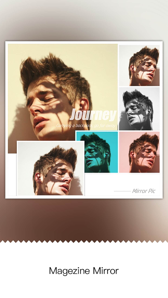 Mirror Pic Collage HD -  Insta Mag and Photo Mirror Collage Photo Editor - さまざまなカラーフィルターを使用した雑誌レイアウトの男性のポートレートのコラージュ