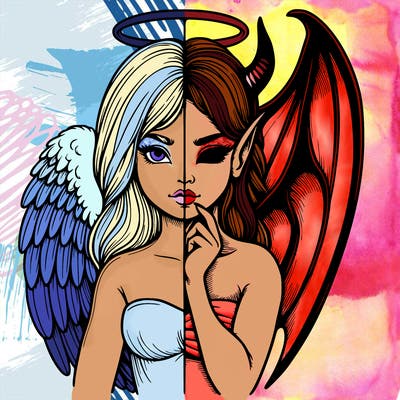 realistic angel half demon