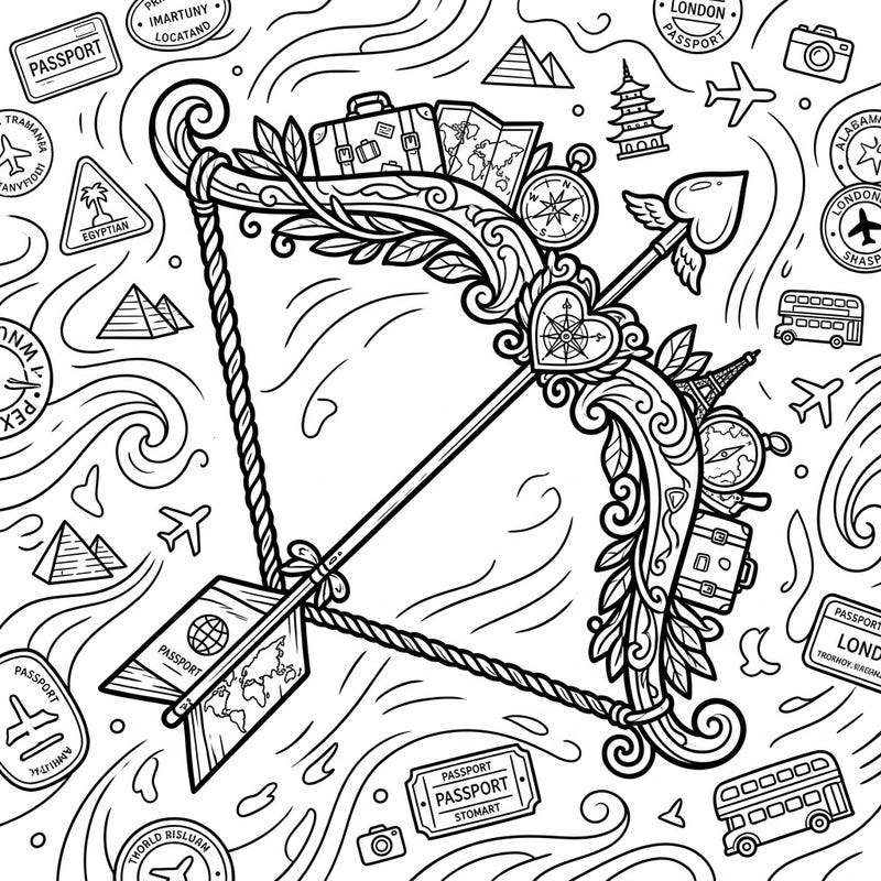 Unleash your wanderlust with this captivating Cupid's Bow coloring page, beautifully blended with vacation themes. It's the perfect artistic escape for anyone dreaming of travel and love.
