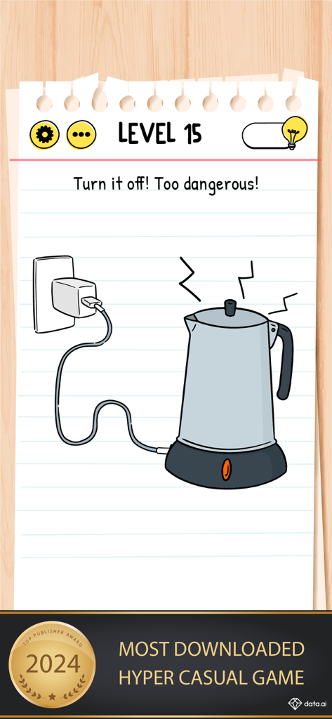 Brain Test Puzzle Insidiosi livello 15 che mostra un puzzle con un bollitore che bolle.