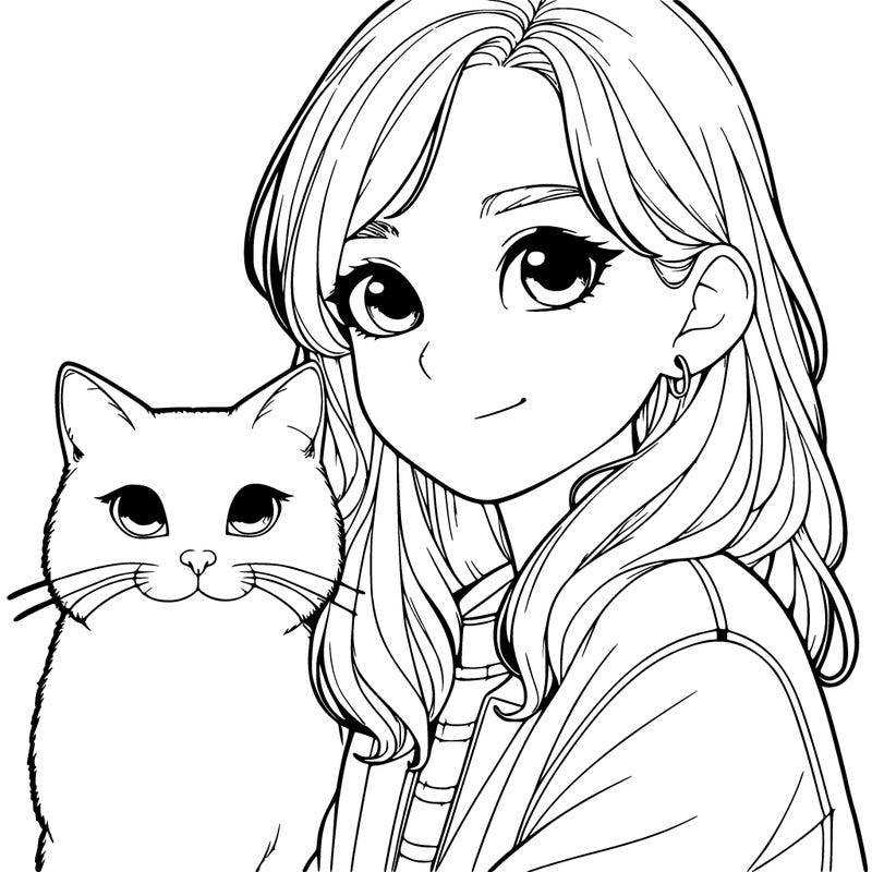 girl and cat realistic